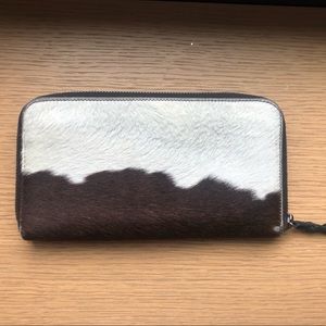 Miu Miu Denim & Calf Hair Full Zip Wallet